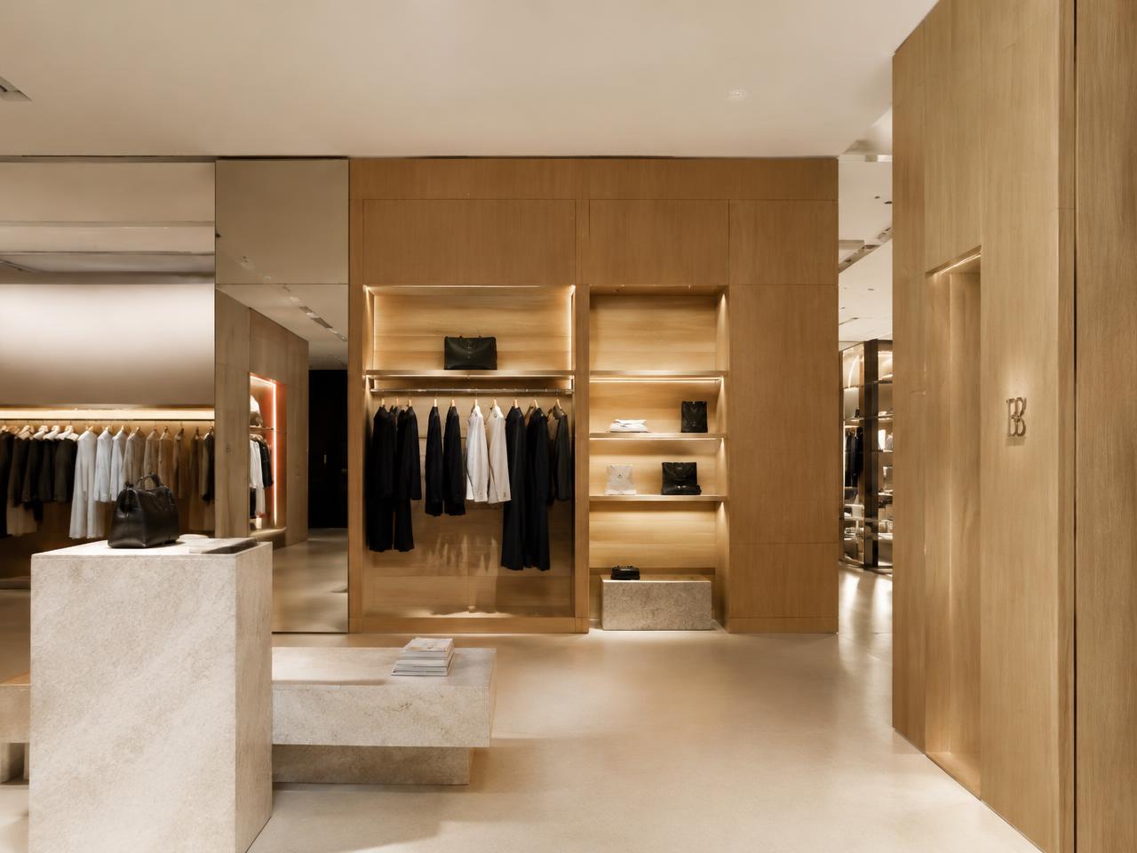Retail interior with oak display niches