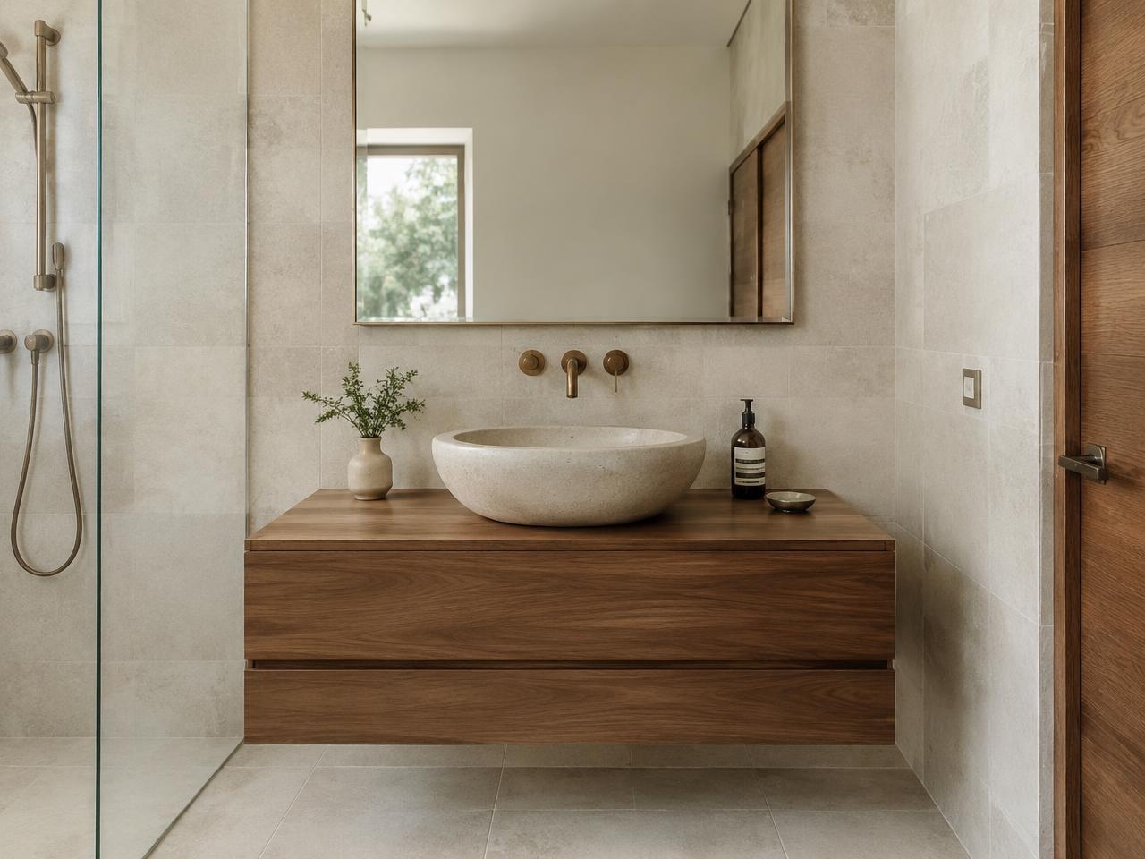 Walnut floating vanity