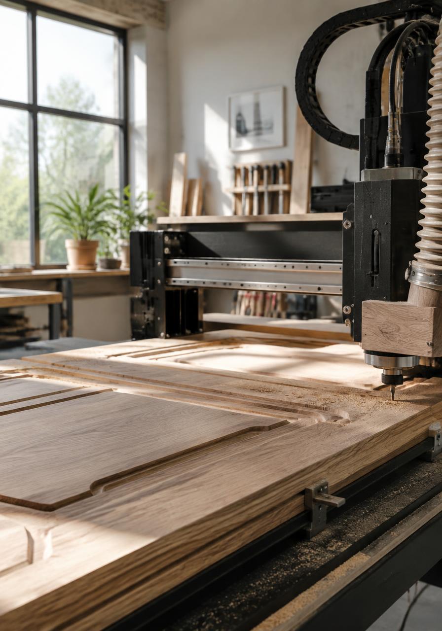 CNC machining an oak panel